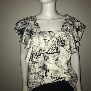 Sold Allen B. Black & White Flutter Sleeve Blouse